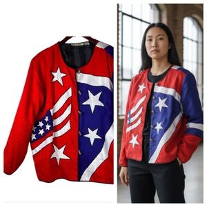 Vtg Drapers & Damons 2X 18 20 Jacket Blazer Coat USA 4th of July American Flag